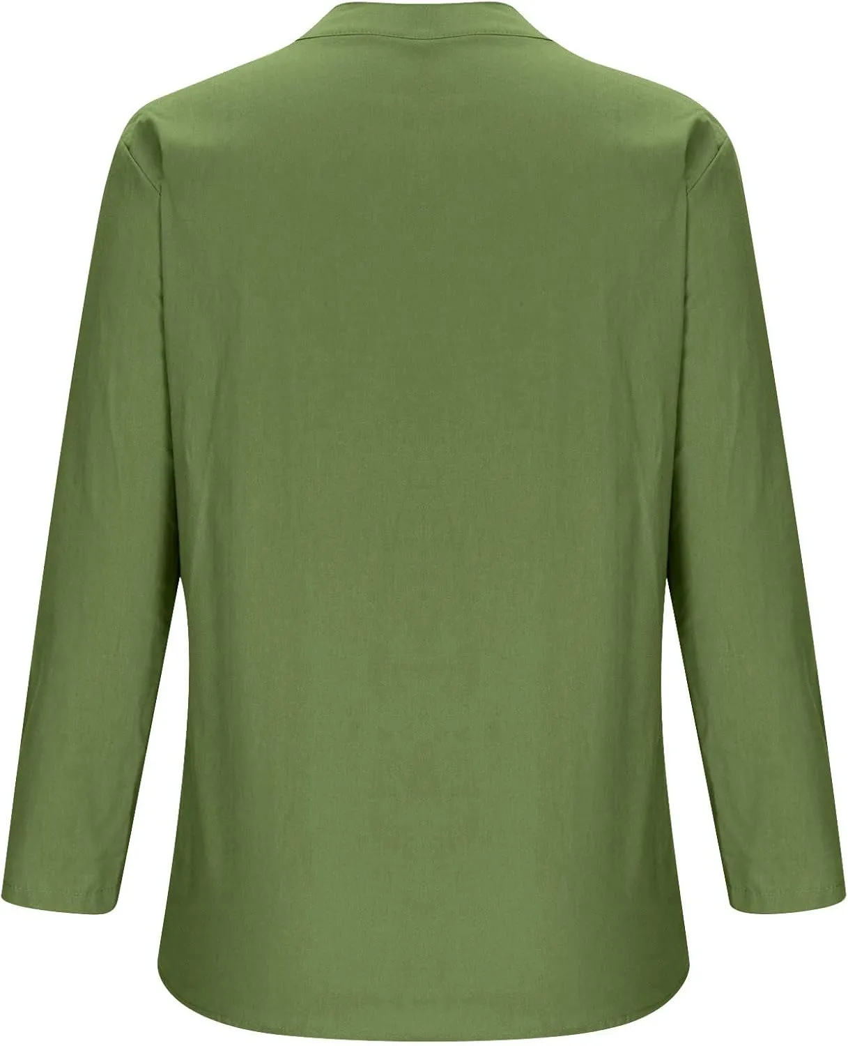 Linen Shirts for Women 3/4 Sleeve V Neck Solid Color Loose Blouses Buttons Plus Size Fit T-Shirts Summer Holiday Tops