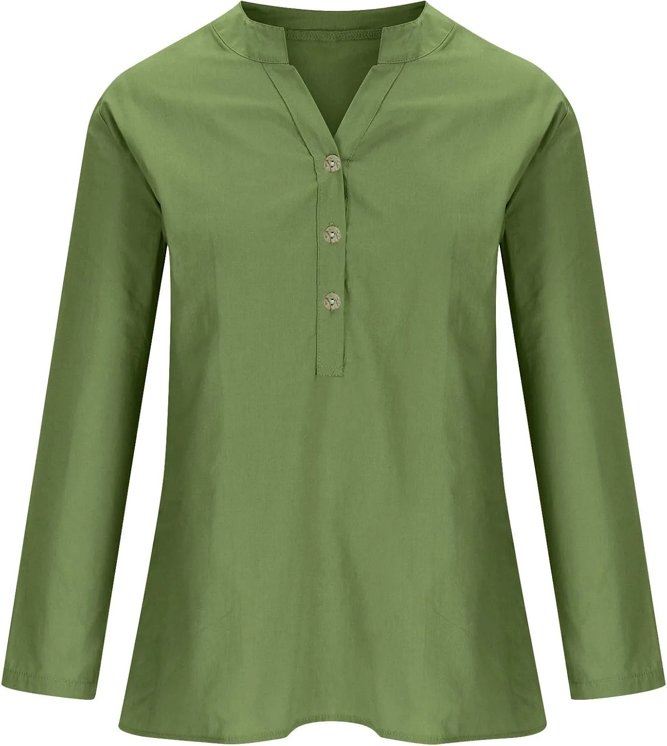 Linen Shirts for Women 3/4 Sleeve V Neck Solid Color Loose Blouses Buttons Plus Size Fit T-Shirts Summer Holiday Tops