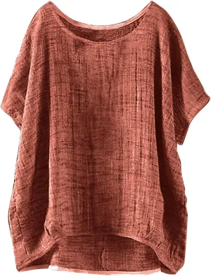 Linen Shirts for Women Summer 2025 Trendy Plus Size Crewneck Short Sleeve Cute Tops Casual Loose Fit Comfy Blouses