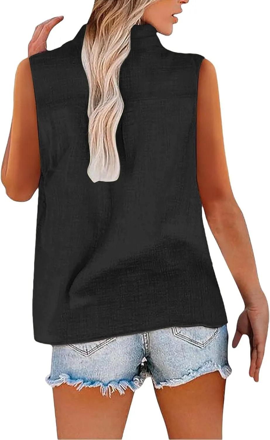Linen Shirts for Women V Neck Tank Tops Dressy Casual Sleeveless Shirt Loose Fit Button Down Blouse Office Outfits