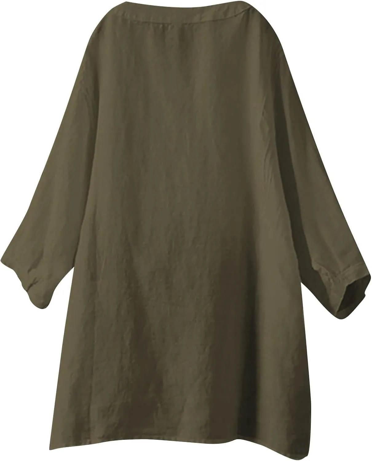 Linen Shirts for Women Womens Tops 3/4 Sleeve Button Down Shirts V Neck Solid Casual Tunic Blouses with Pocket