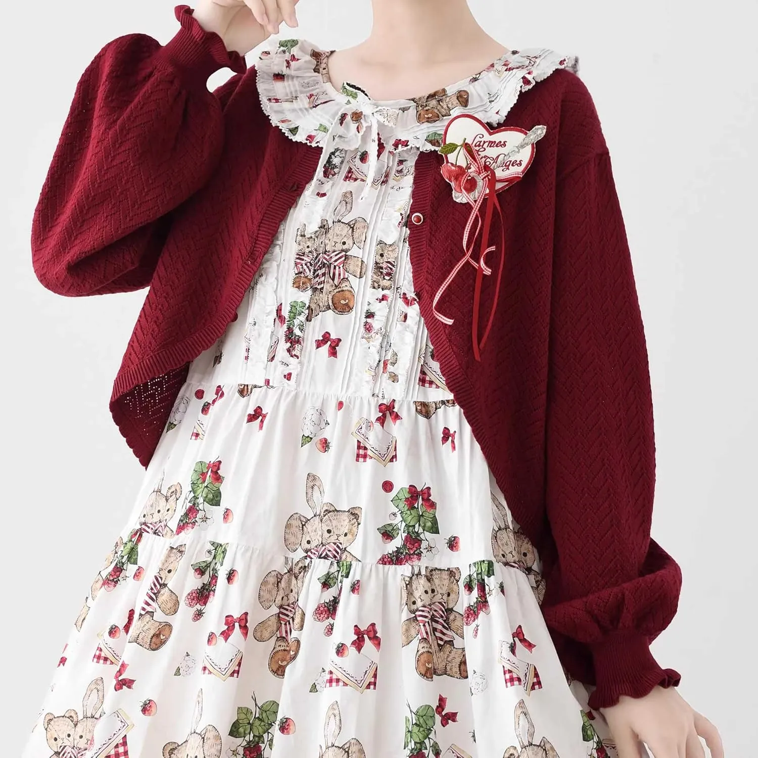 Lolita Short Cardigan Cute Loose Cable Knit Button Up Sweaters Women Teen Vintage Kawaii Open Front Crochet Shrug