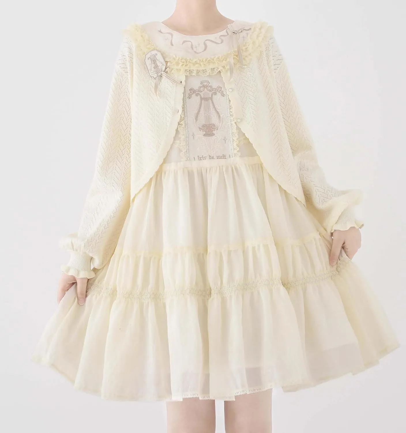 Lolita Short Cardigan Cute Loose Cable Knit Button Up Sweaters Women Teen Vintage Kawaii Open Front Crochet Shrug