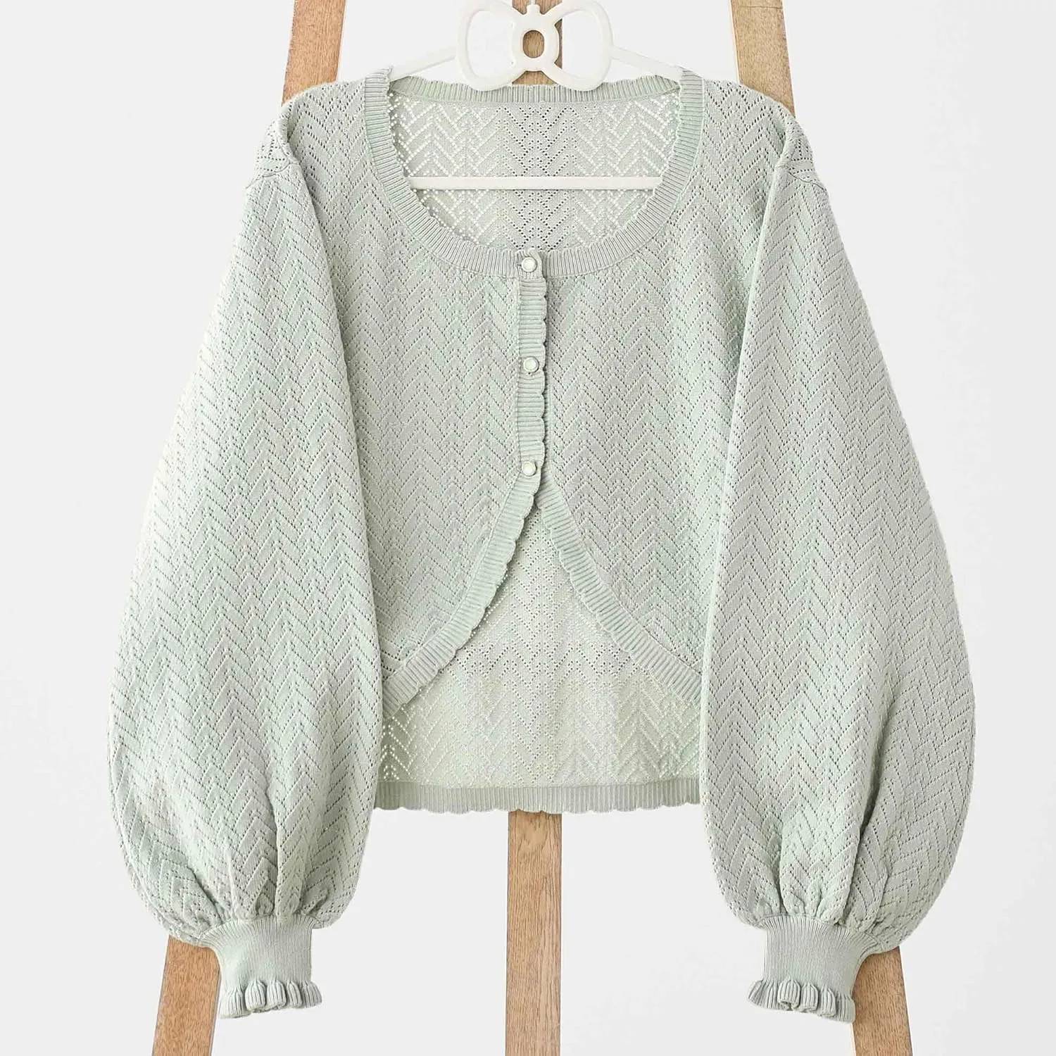 Lolita Short Cardigan Cute Loose Cable Knit Button Up Sweaters Women Teen Vintage Kawaii Open Front Crochet Shrug