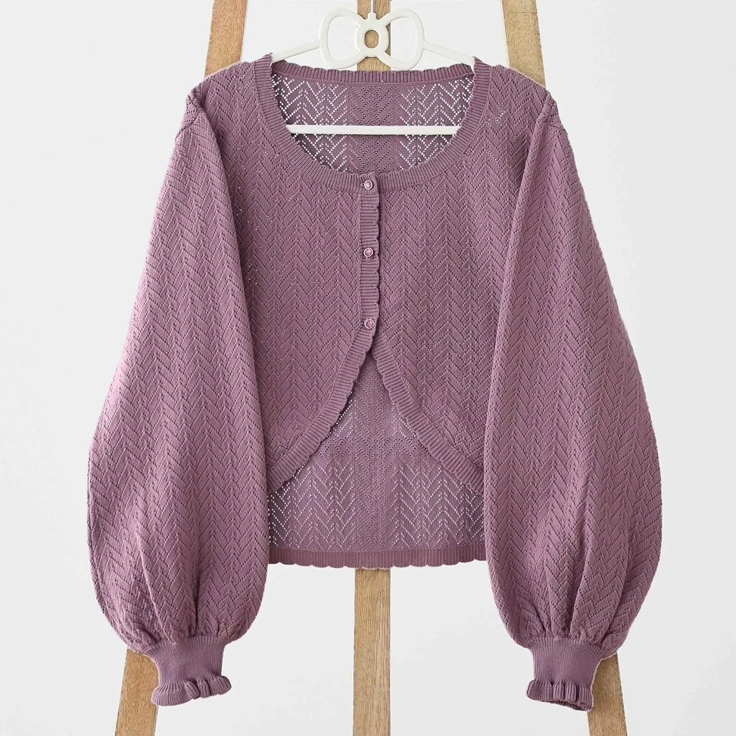 Lolita Short Cardigan Cute Loose Cable Knit Button Up Sweaters Women Teen Vintage Kawaii Open Front Crochet Shrug