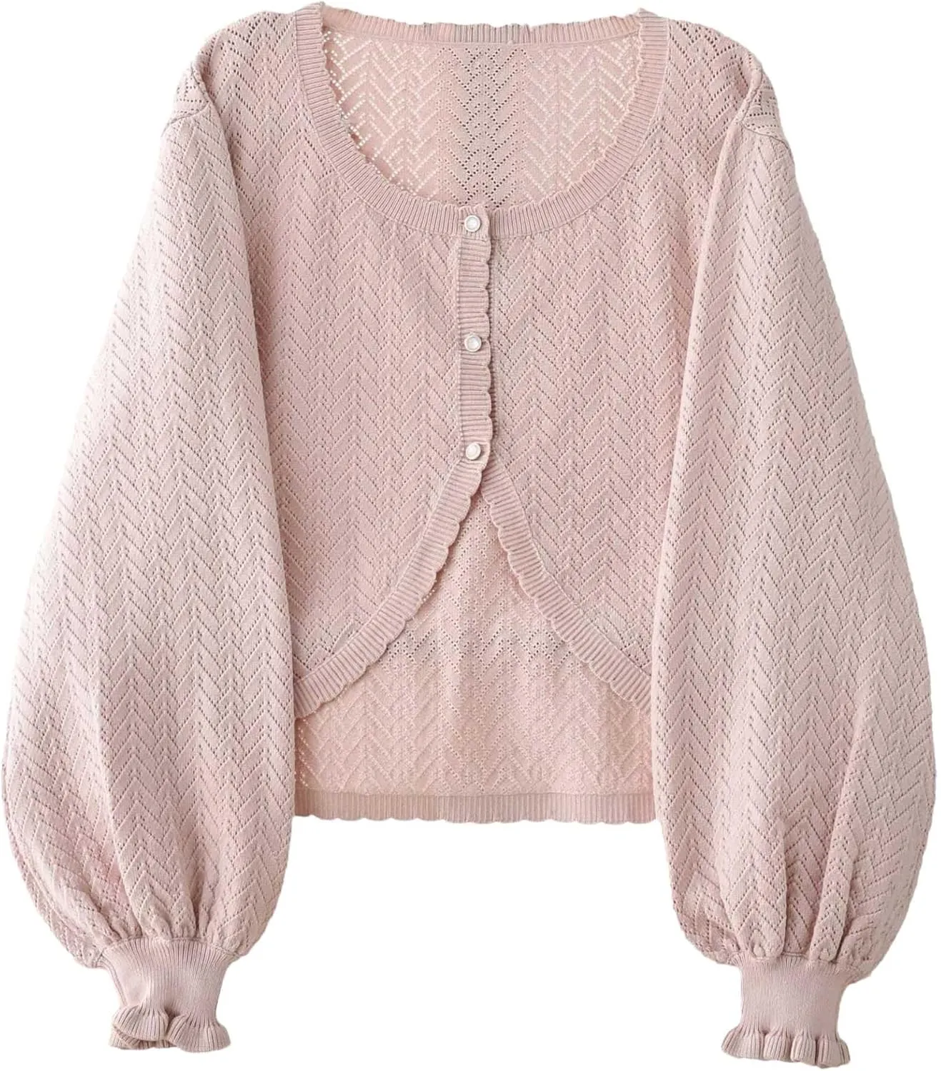 Lolita Short Cardigan Cute Loose Cable Knit Button Up Sweaters Women Teen Vintage Kawaii Open Front Crochet Shrug