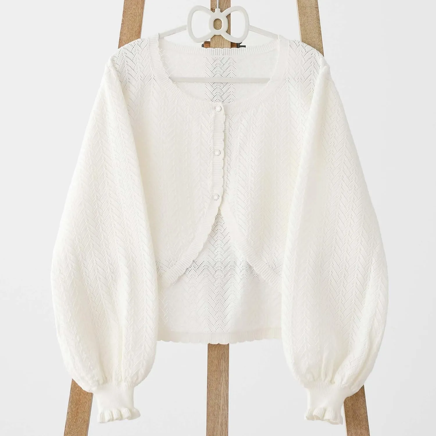 Lolita Short Cardigan Cute Loose Cable Knit Button Up Sweaters Women Teen Vintage Kawaii Open Front Crochet Shrug
