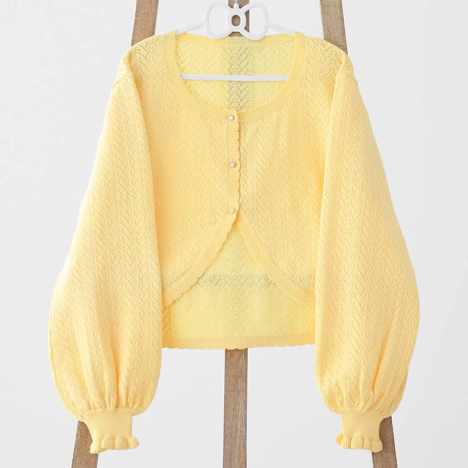 Lolita Short Cardigan Cute Loose Cable Knit Button Up Sweaters Women Teen Vintage Kawaii Open Front Crochet Shrug