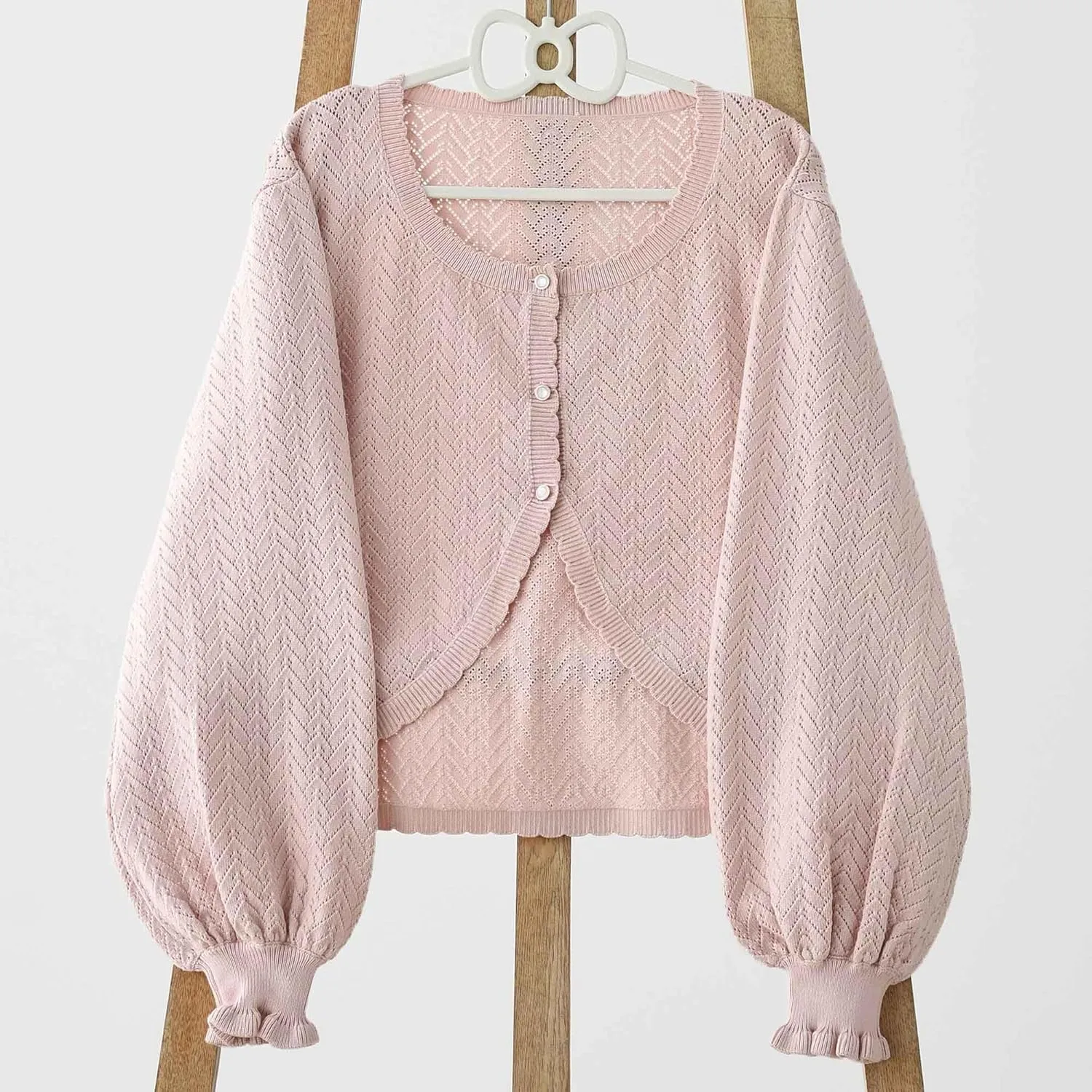 Lolita Short Cardigan Cute Loose Cable Knit Button Up Sweaters Women Teen Vintage Kawaii Open Front Crochet Shrug