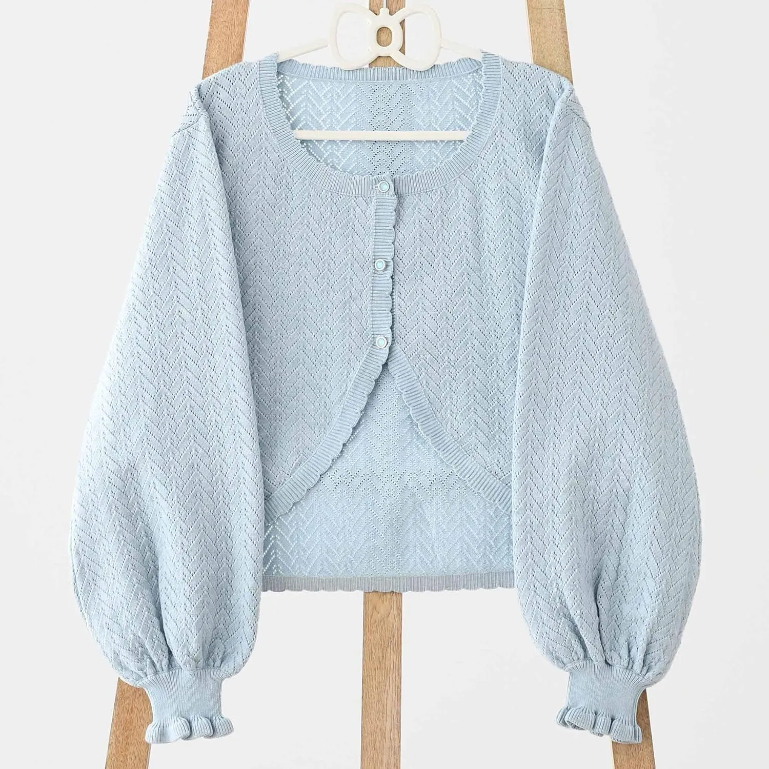 Lolita Short Cardigan Cute Loose Cable Knit Button Up Sweaters Women Teen Vintage Kawaii Open Front Crochet Shrug