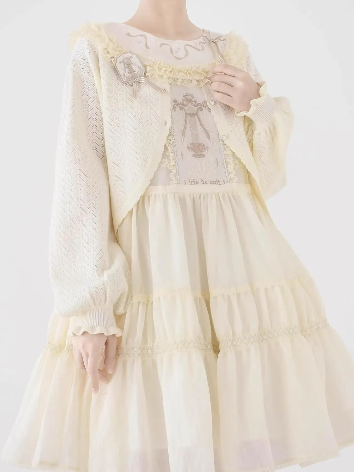 Lolita Short Cardigan Cute Loose Cable Knit Button Up Sweaters Women Teen Vintage Kawaii Open Front Crochet Shrug
