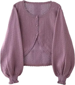 Lolita Short Cardigan Cute Loose Cable Knit Button Up Sweaters Women Teen Vintage Kawaii Open Front Crochet Shrug