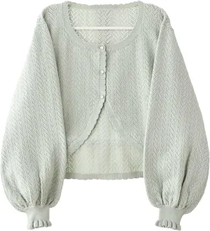 Lolita Short Cardigan Cute Loose Cable Knit Button Up Sweaters Women Teen Vintage Kawaii Open Front Crochet Shrug