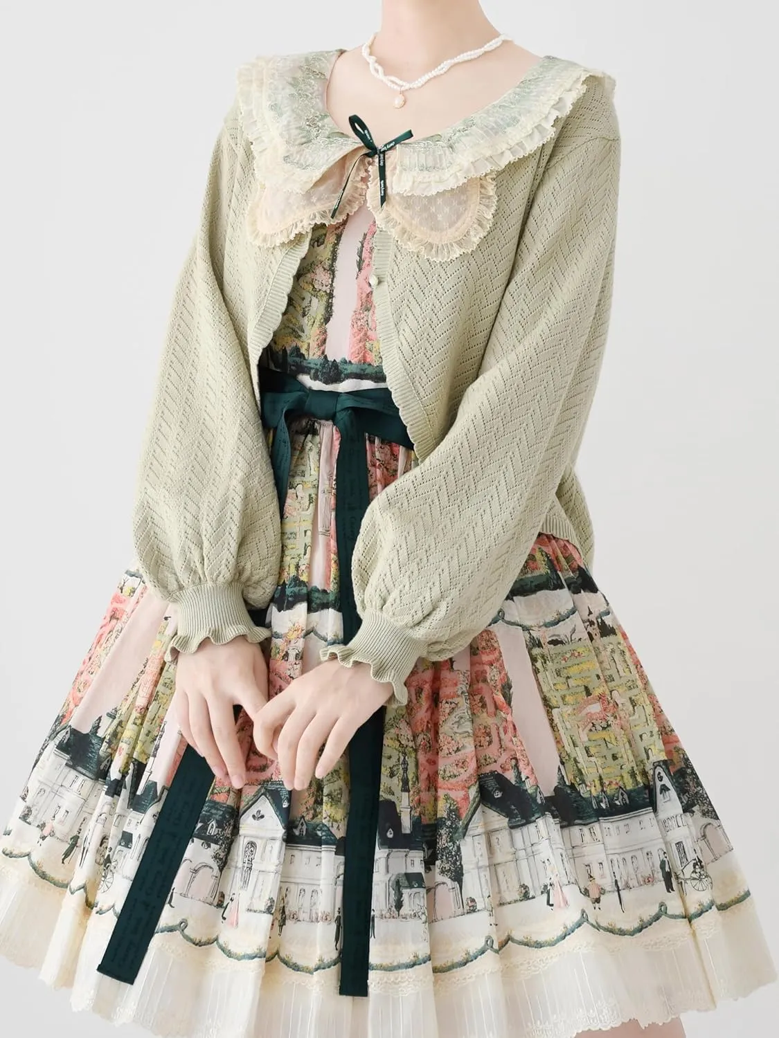 Lolita Short Cardigan Cute Loose Cable Knit Button Up Sweaters Women Teen Vintage Kawaii Open Front Crochet Shrug