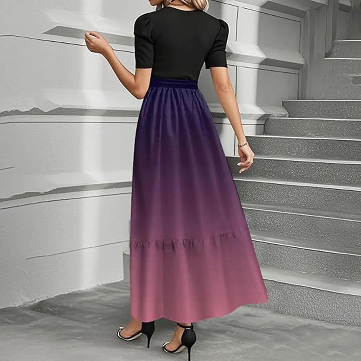 Long Floral Dresses for Women 2025 Elegant Boho Tie Belted Patchwork Waist Short Sleeve A-Line Flowy Maxi Dress