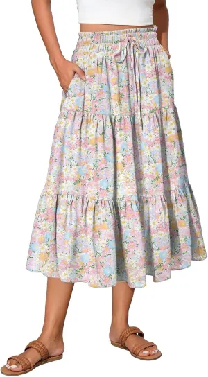 Long Hems Skirts Women Summer Partys Skirt Women's Cozy Slack Floral Expandable