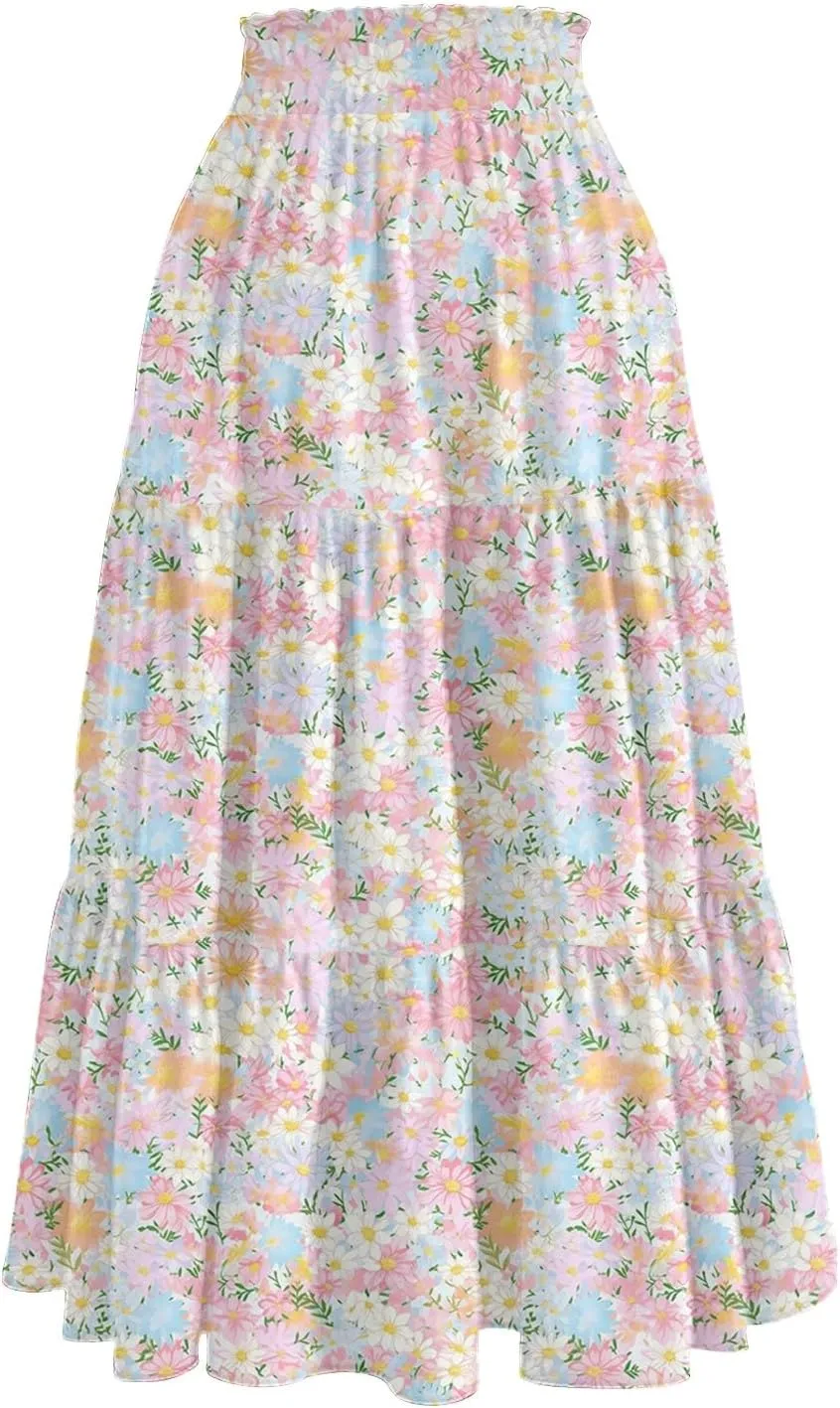 Long Hems Skirts Women Summer Partys Skirt Women's Cozy Slack Floral Expandable