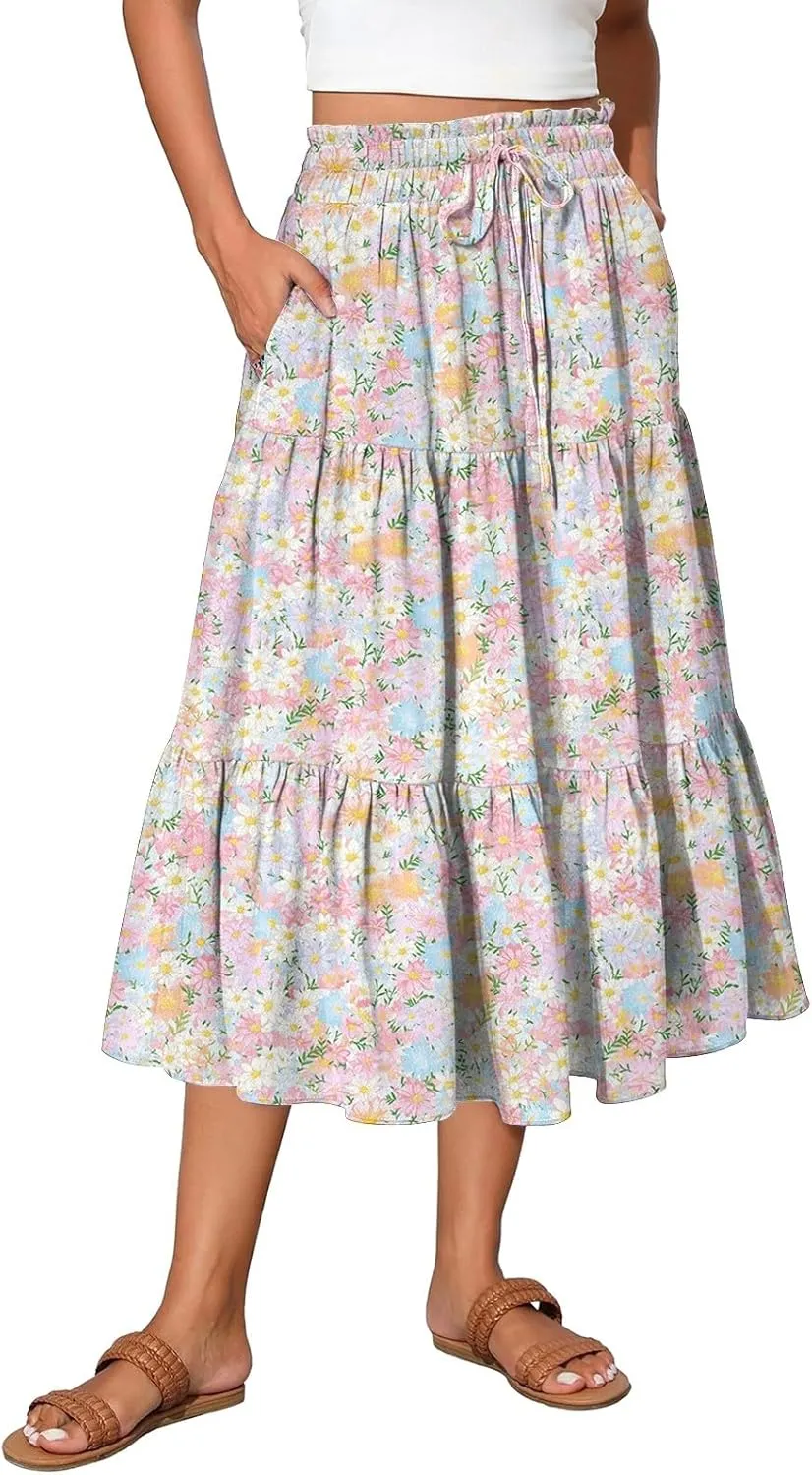 Long Hems Skirts Women Summer Partys Skirt Women's Cozy Slack Floral Expandable