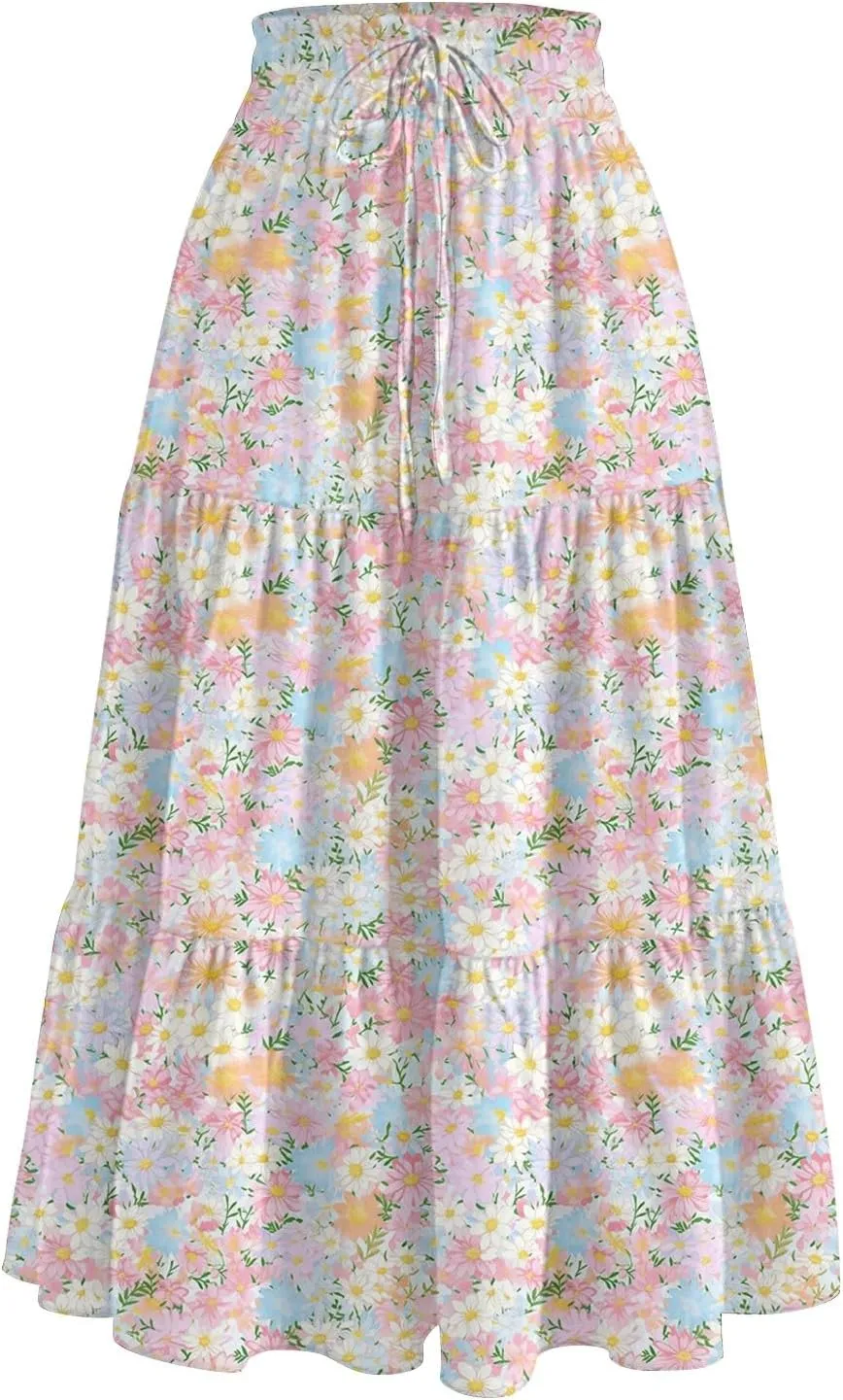 Long Hems Skirts Women Summer Partys Skirt Women's Cozy Slack Floral Expandable