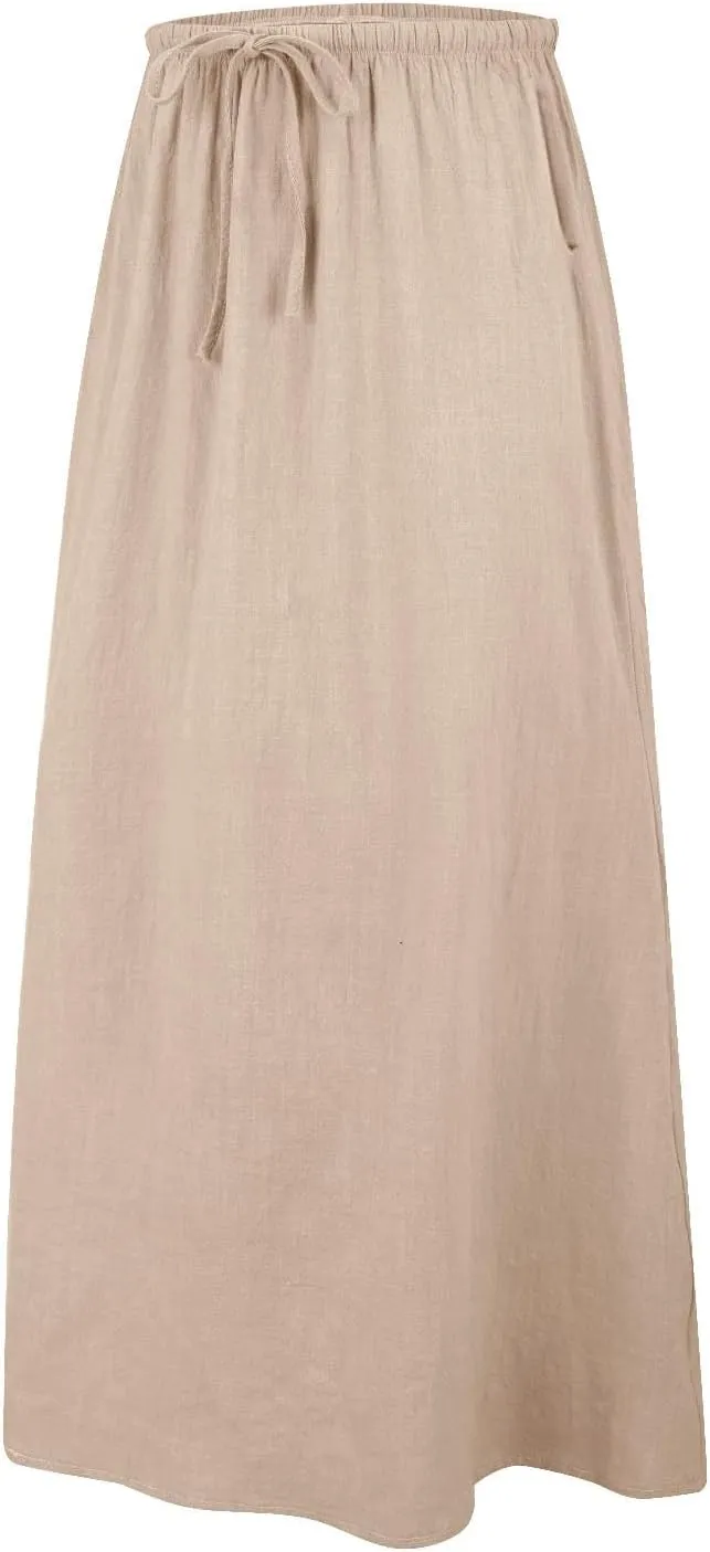 Long Skirts for Women Cotton Linen Boho Maxi Skirt Spring Summer Trendy Vacation Casual Flowy Drawstring Skirts