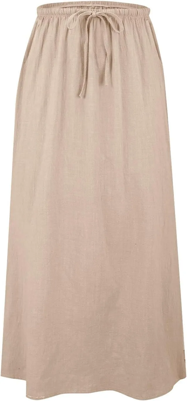 Long Skirts for Women Cotton Linen Boho Maxi Skirt Spring Summer Trendy Vacation Casual Flowy Drawstring Skirts