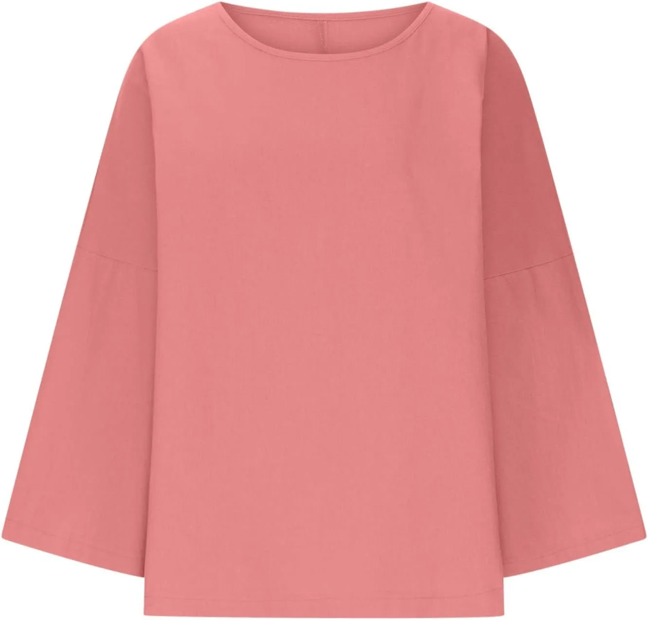 Long Sleeve Cotton Linen Shirts for Women Summer Tops Blouse Plus Size Tunic Crewneck Tshirts Tees Tunic