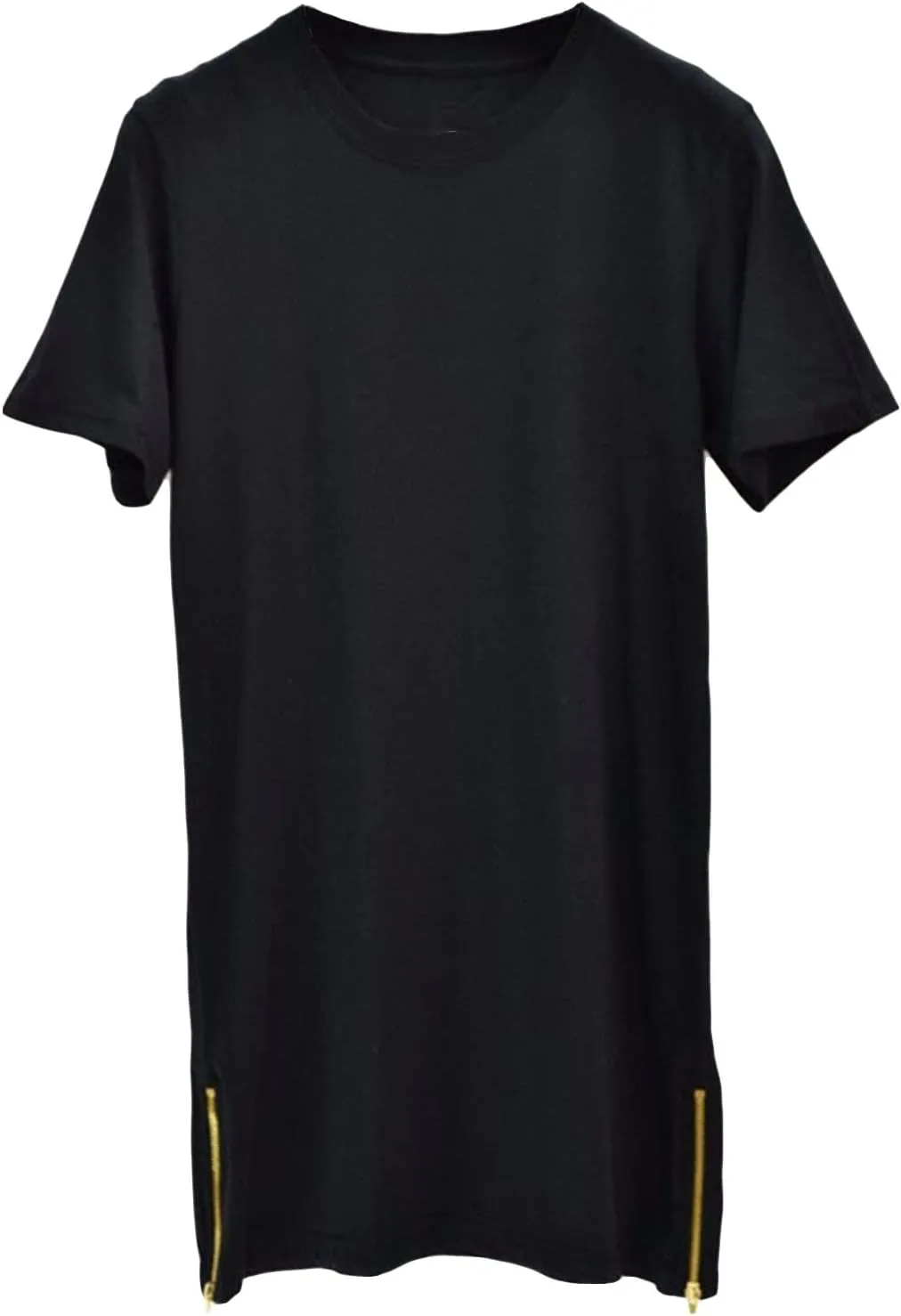 Maiyifu-GJ Mens Hip Hop Hipster Streetwear Short Sleeve Fashion Workout Side Zipper Trim Tee Elongated Longline T-Shirts