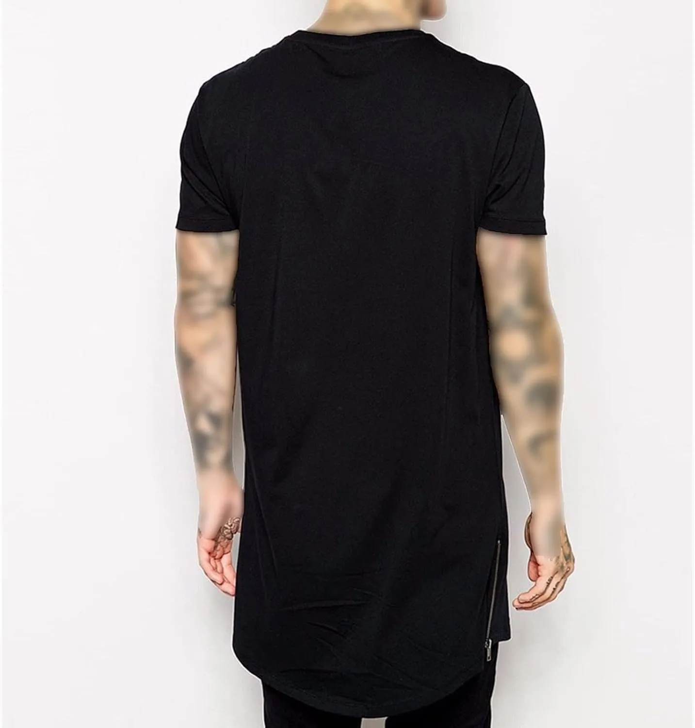 Maiyifu-GJ Mens Hip Hop Hipster Streetwear Short Sleeve Fashion Workout Side Zipper Trim Tee Elongated Longline T-Shirts