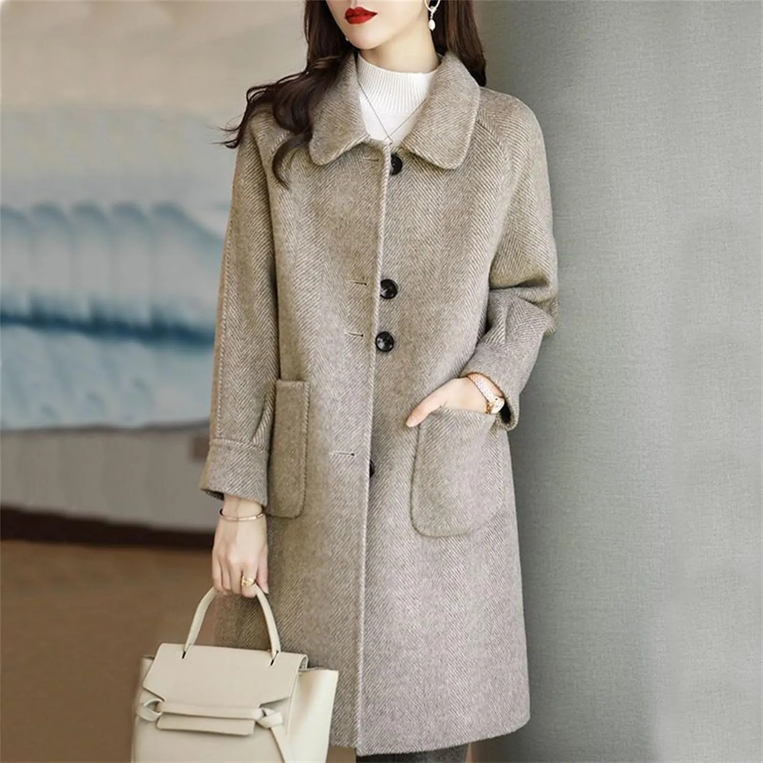 Maiyifu-GJ Womens Wool Blend Coat Single Breasted Long Trench Coat Elegant Overcoat Long Sleeve Outerwear with Pockets
