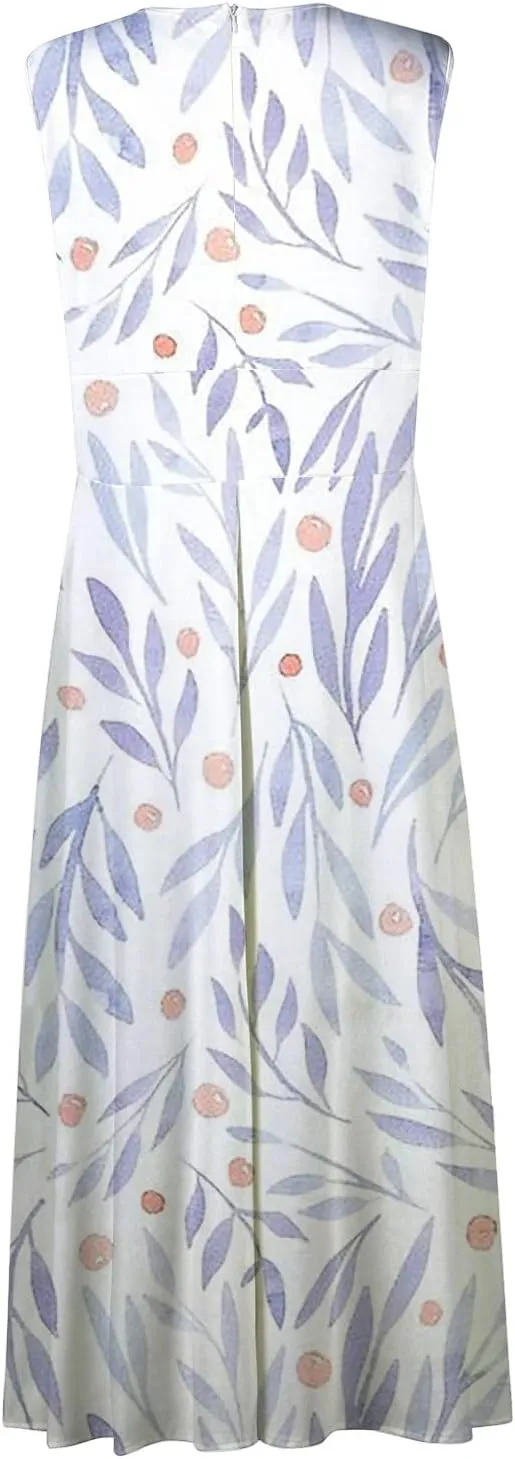 Maxi Dresses for Women 2024 Elegant Wrap V Neck Sleeveless Summer Dress Trendy Floral Print Flowy Beach Dress