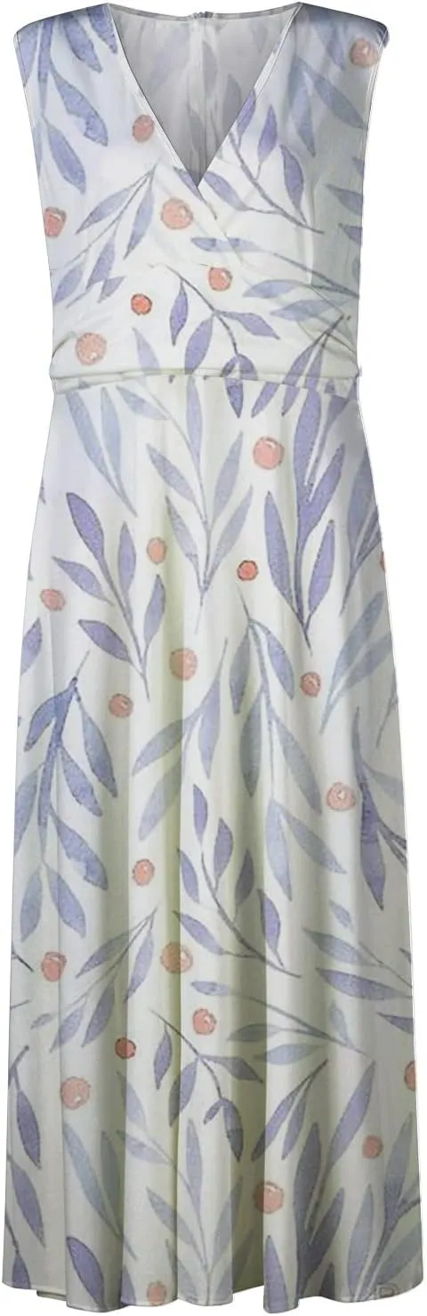 Maxi Dresses for Women 2024 Elegant Wrap V Neck Sleeveless Summer Dress Trendy Floral Print Flowy Beach Dress