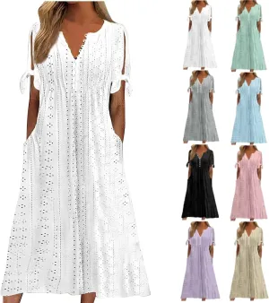 Maxi Dresses for Women 2025 Trendy Short Sleeve Eyelet Summer Dress V Neck Plus Size Casual Beach Vacation Sundress
