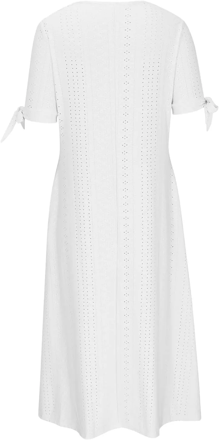 Maxi Dresses for Women 2025 Trendy Short Sleeve Eyelet Summer Dress V Neck Plus Size Casual Beach Vacation Sundress