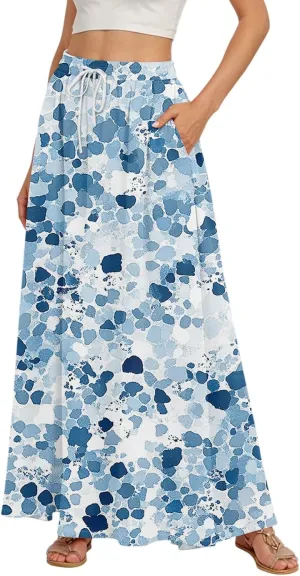 Maxi Skirt for Women 2025 Tall Summer Drawstring High Waisted Aline Skirt Loose Pleated Long Boho Skirts with Pockets