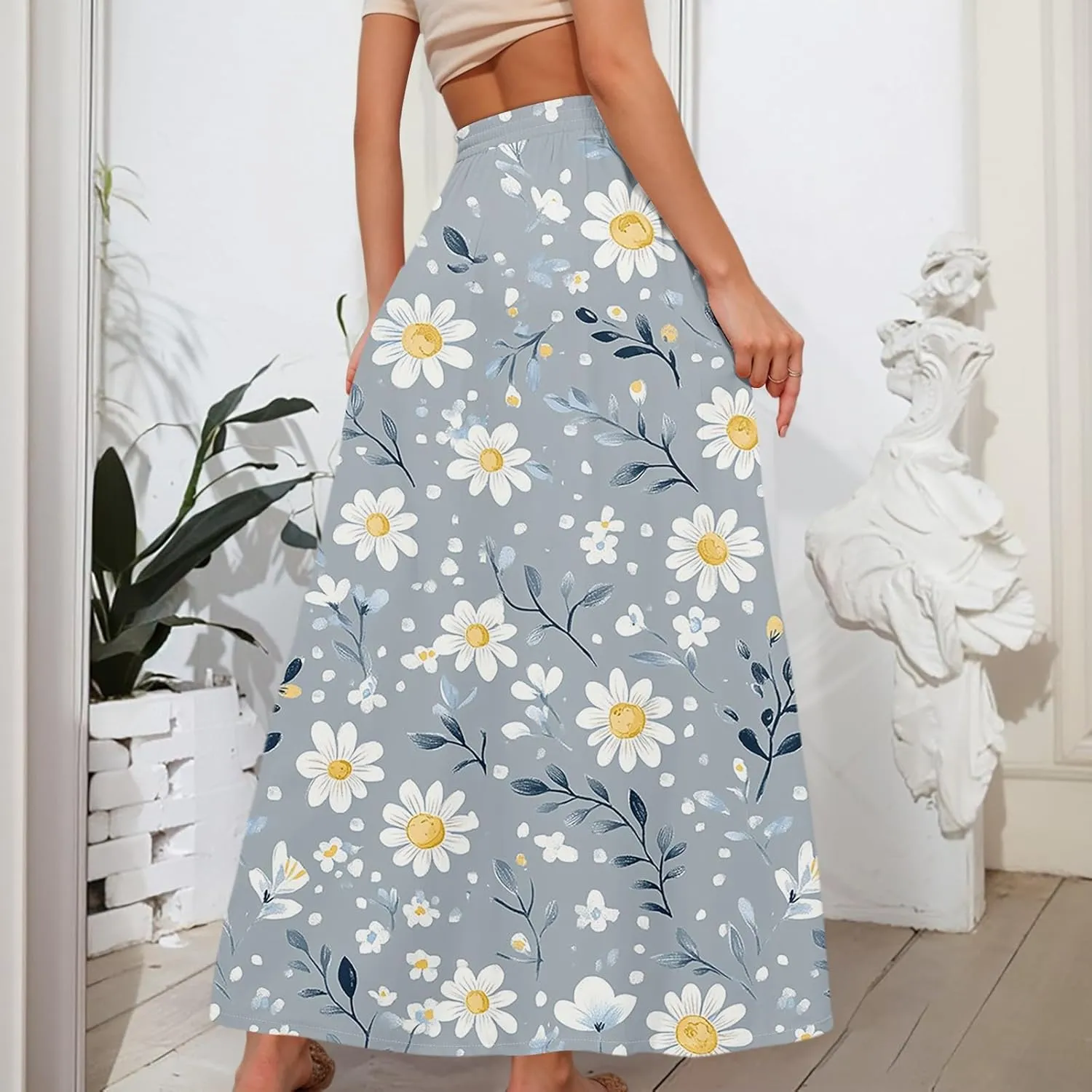 Maxi Skirt for Women 2025 Tall Summer Drawstring High Waisted Aline Skirt Loose Pleated Long Boho Skirts with Pockets