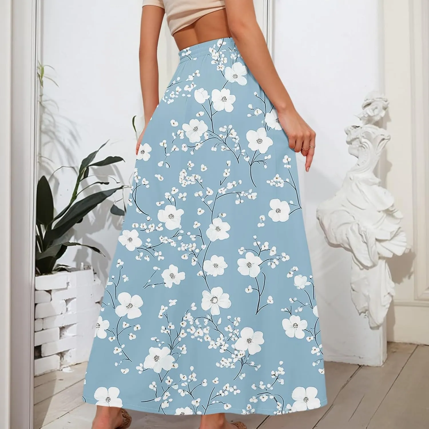 Maxi Skirt for Women 2025 Tall Summer Drawstring High Waisted Aline Skirt Loose Pleated Long Boho Skirts with Pockets