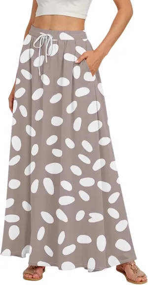 Maxi Skirt for Women 2025 Tall Summer Drawstring High Waisted Aline Skirt Loose Pleated Long Boho Skirts with Pockets