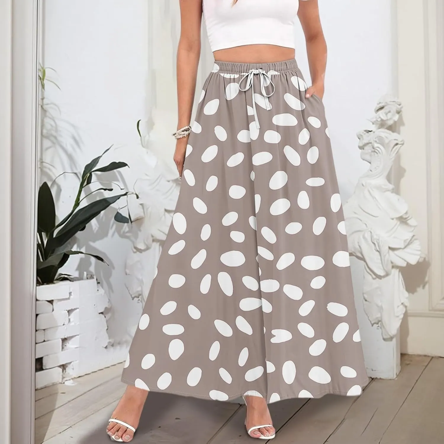 Maxi Skirt for Women 2025 Tall Summer Drawstring High Waisted Aline Skirt Loose Pleated Long Boho Skirts with Pockets