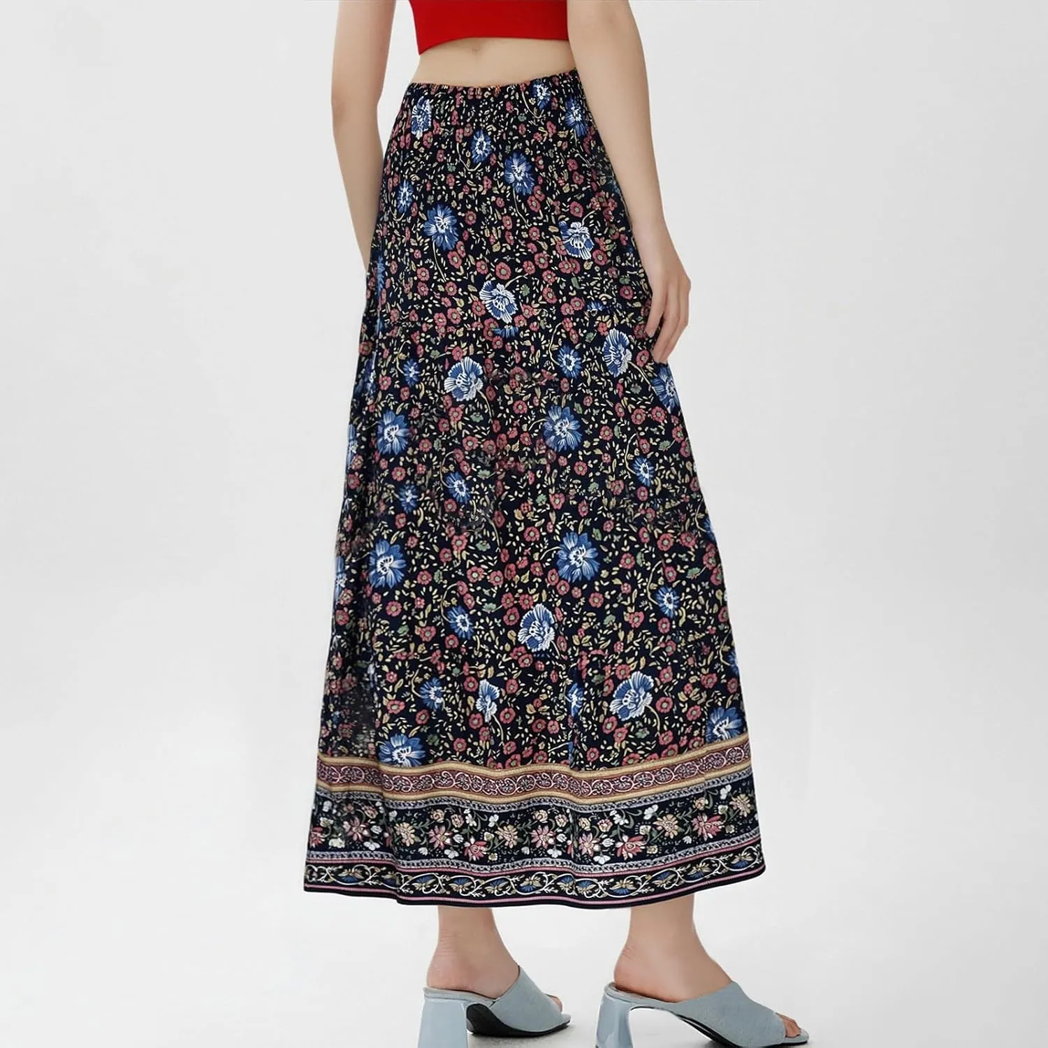 Maxi Skirt for Women Summer Layered Tiered High Waisted Beach Skirts Ruched A Line Skirts Fashion Skirt Long