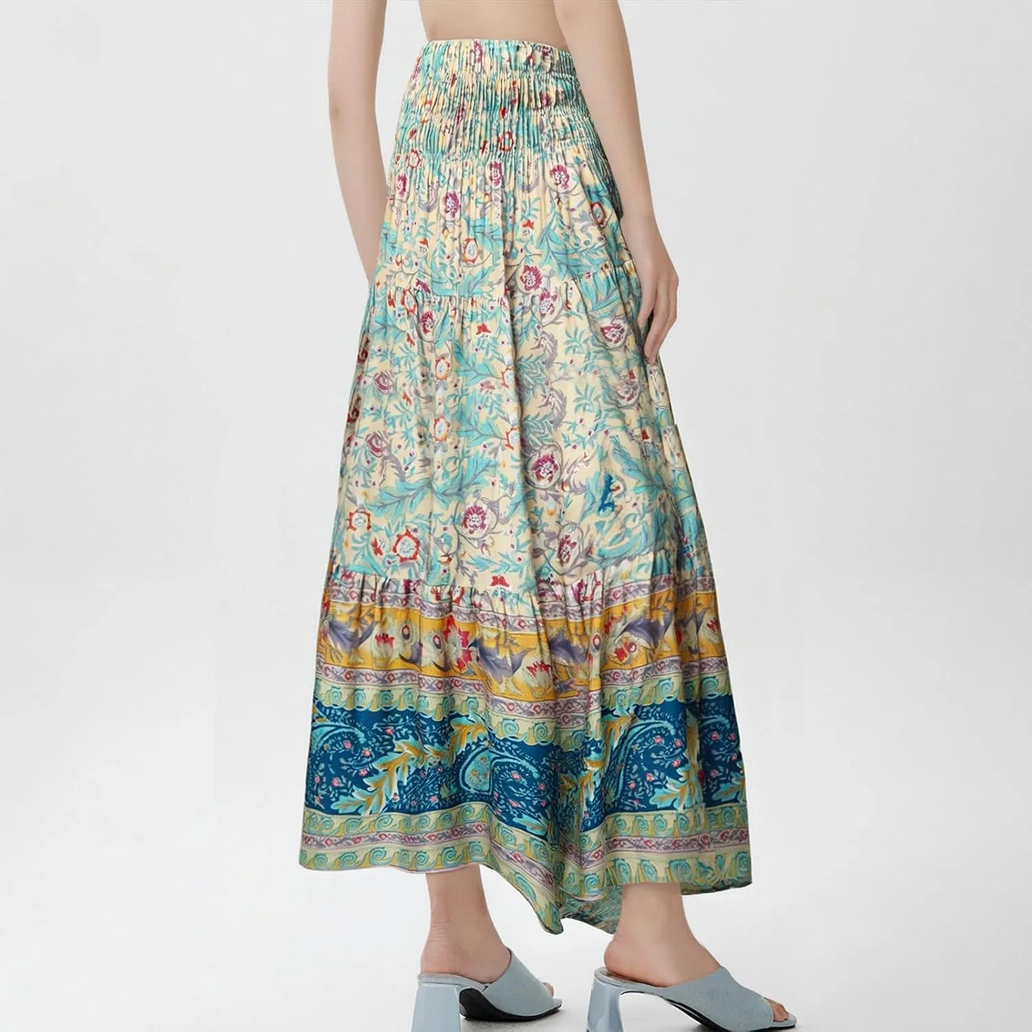 Maxi Skirt for Women Summer Layered Tiered High Waisted Beach Skirts Ruched A Line Skirts Fashion Skirt Long