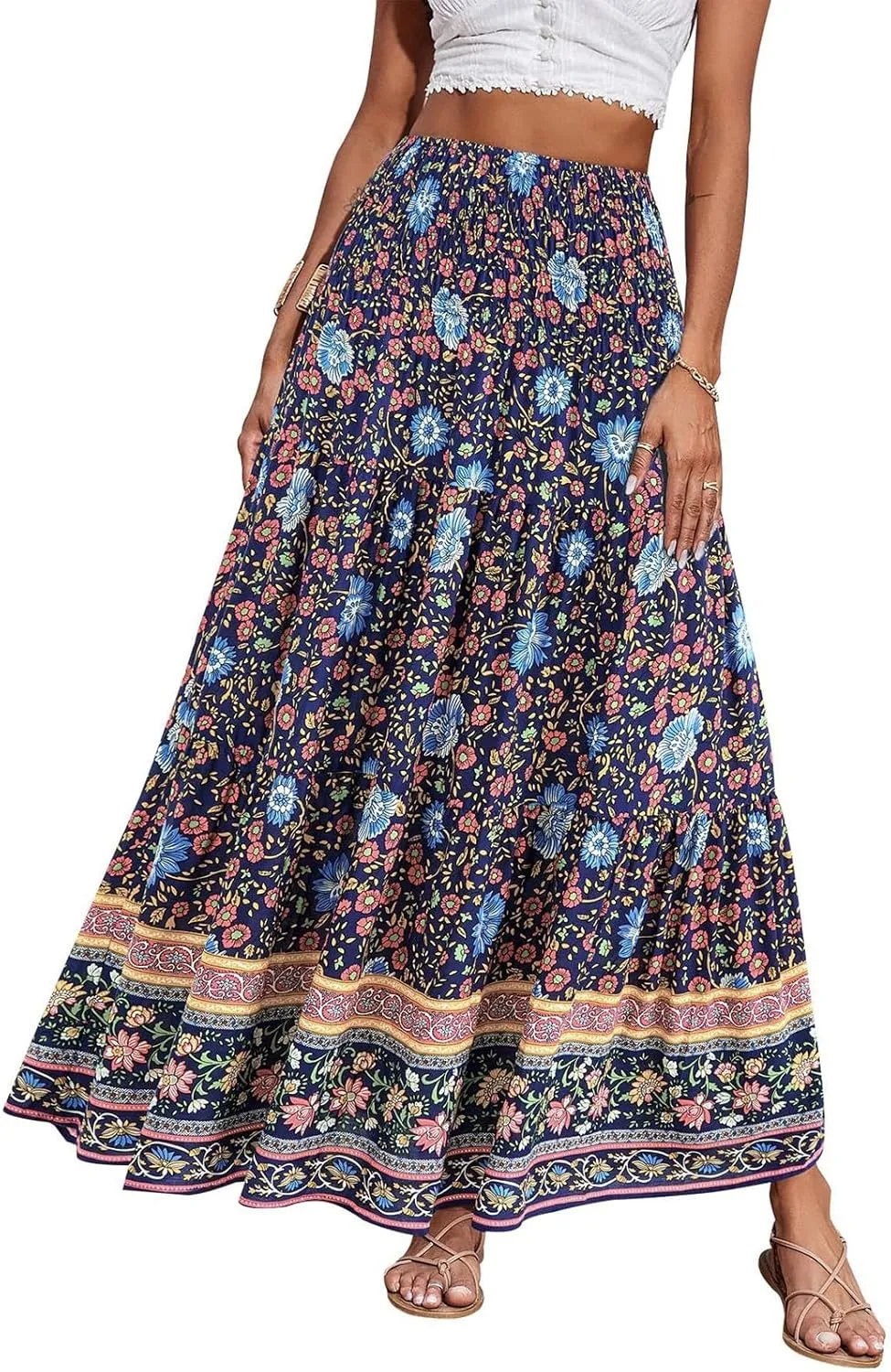 Maxi Skirt for Women Summer Layered Tiered High Waisted Beach Skirts Ruched A Line Skirts Fashion Skirt Long