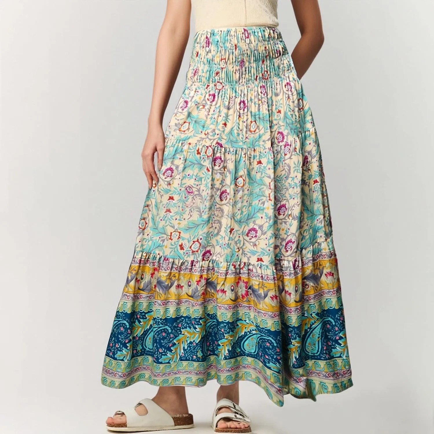 Maxi Skirt for Women Summer Layered Tiered High Waisted Beach Skirts Ruched A Line Skirts Fashion Skirt Long