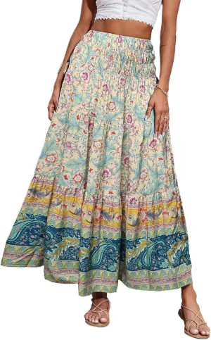 Maxi Skirt for Women Summer Layered Tiered High Waisted Beach Skirts Ruched A Line Skirts Fashion Skirt Long