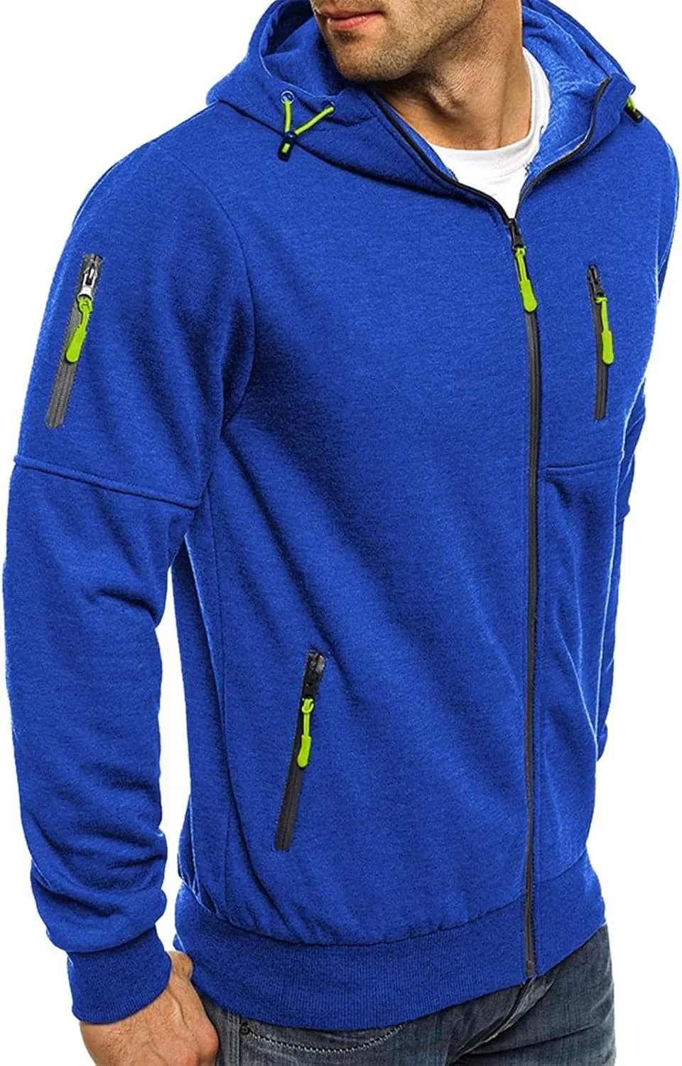 Men Hoodies Casual Hoodies for Men Full Zip Long Sleeve Sweatshirt Sports Hooded Work Jacket Tops with Zip Pockets