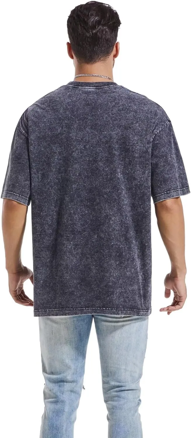 Mens 3 Pack Oversized T-Shirts Heavyweight Cotton Vintage Washed Boxy Tees Drop Shoulder Loose Fit Tshirt LTX007