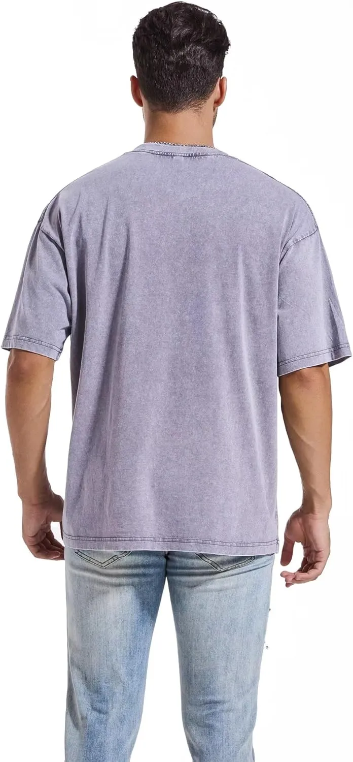 Mens 3 Pack Oversized T-Shirts Heavyweight Cotton Vintage Washed Boxy Tees Drop Shoulder Loose Fit Tshirt LTX007