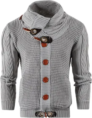 Men's Cardigan Shawl Collar Sweater Cardigans Button Up Knit Cardigan Outwear Slim Fit Lightweight Cable Knit Sweaters