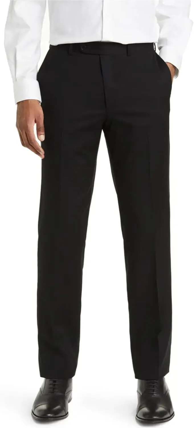 Mens Classic Fit Flat Front Hidden Expandable Waist Dress Pants No Iron Suit Pants