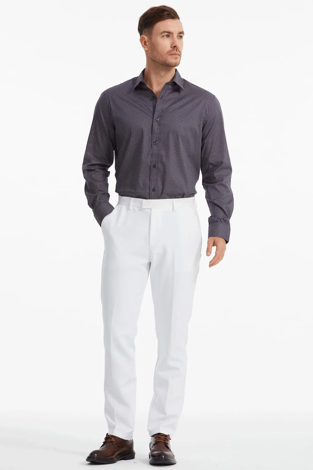 Men's Floral Dress Button Down Shirt Mens Long Sleeve Casual Cotton Shirt