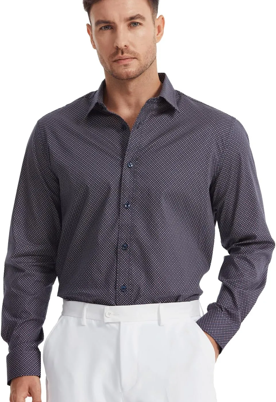 Men's Floral Dress Button Down Shirt Mens Long Sleeve Casual Cotton Shirt